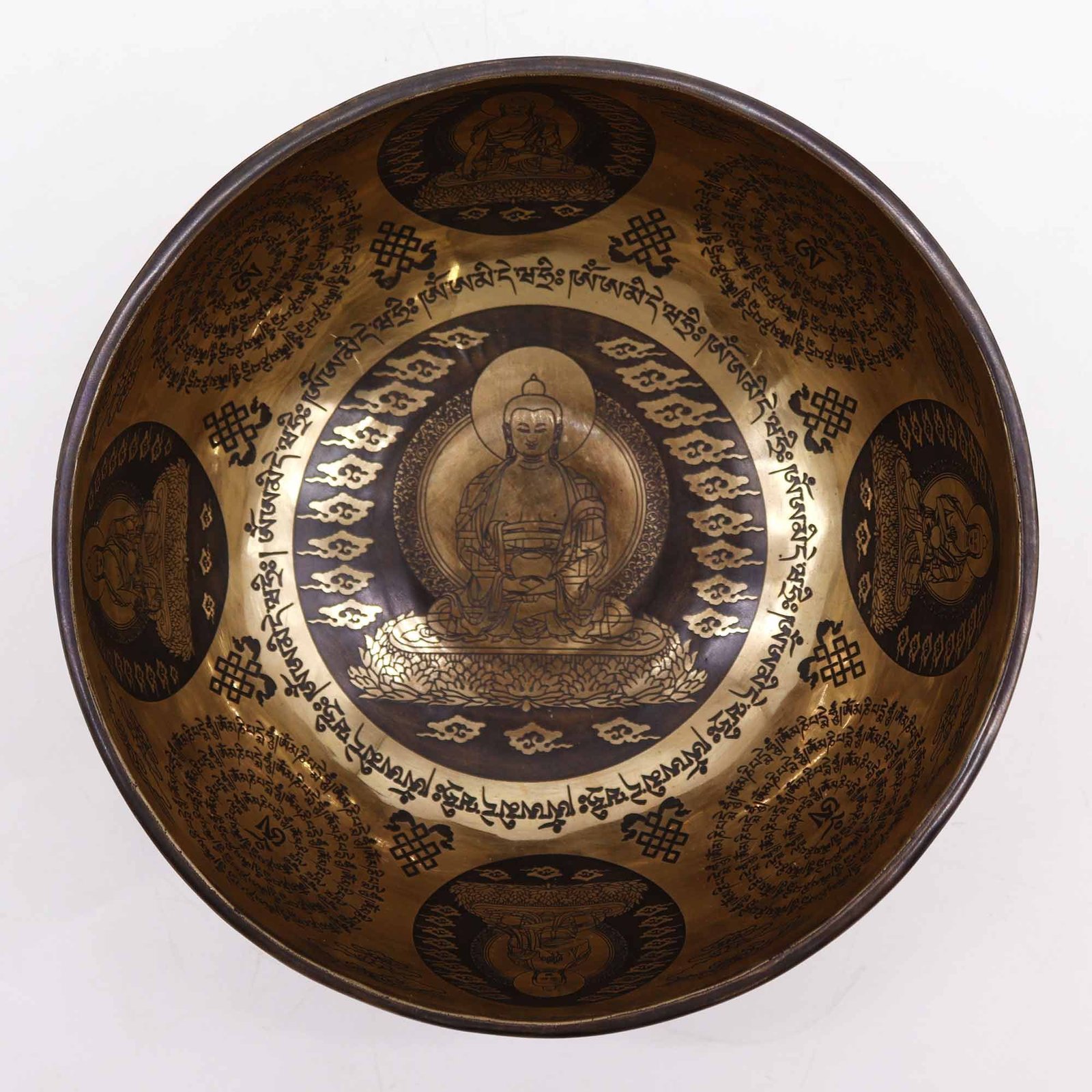 21cm Tibetan Healing Engraved Bowl - 5 Buddhas - Image 3