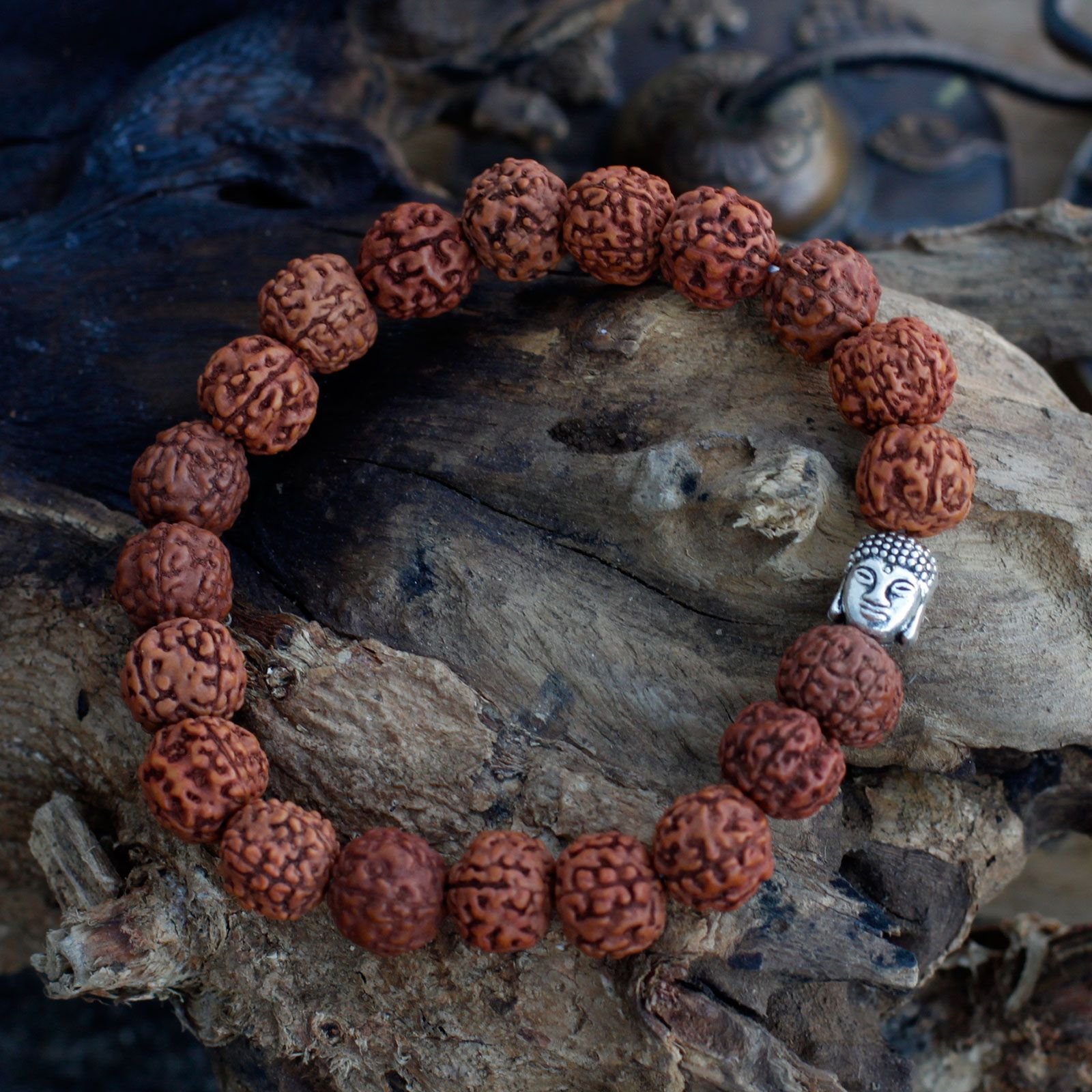 Rudraksha Buddha Bangle Mala - Brown (20 Beads) - Image 2
