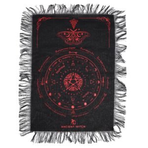 Ancient Witch Pendulum Divination Cloth - Mystic Moth - Black & Blood Red